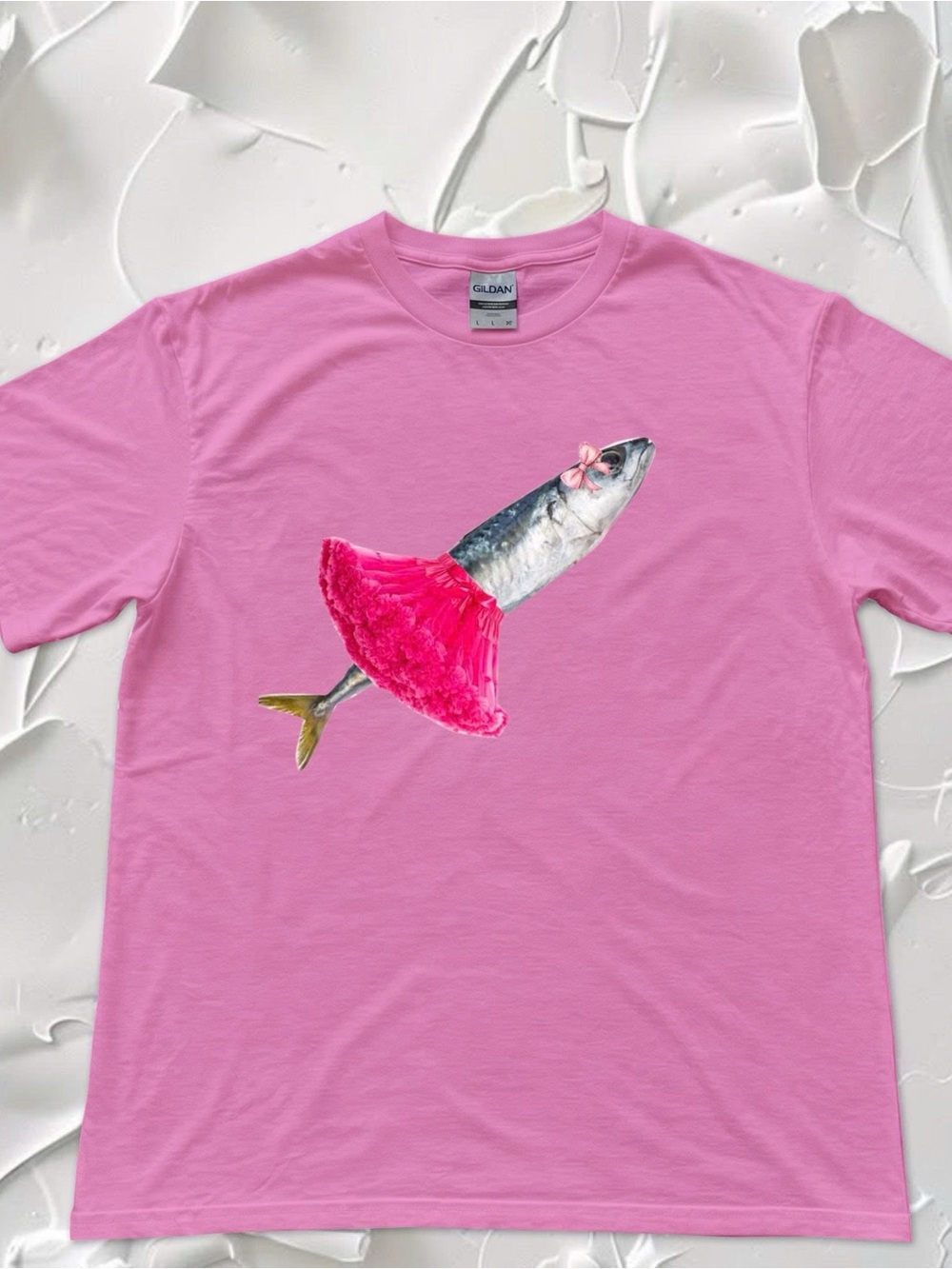 Whimsical Fish Dress in Hot Pink Skirt Graphic Gildan Tshirt